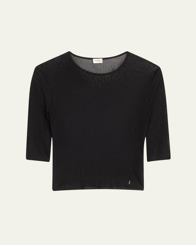 Quarter Sleeve Knit Top with Logo Detai